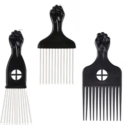 Afro Comb With Black Fist Metal Or Plastic African Hair Pik Professional Styling • £2.49