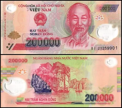 Vietnam 200000 Dong Banknote 2021 P-123l UNC Polymer USA SELLER  COA • $24.99