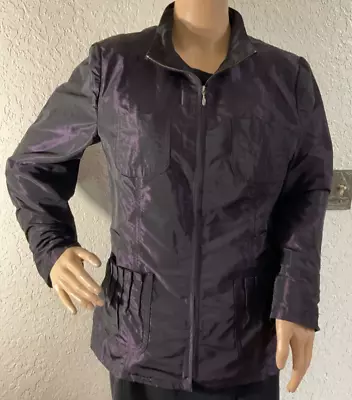 Chicos Jacket Womens Size 1 Metallic Purple Light Weight Full Zip Pockets  • $14