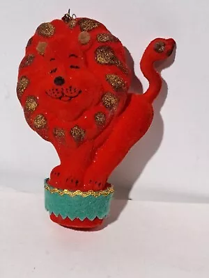 Vintage Red Flocked Circus Lion Christmas Ornament • $14.99