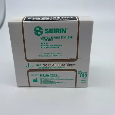 SEIRIN Acupuncture J Type Needles 100 Pieces Japan No. 8 (0.30) X 30mm Exp 2/25 • $25.08