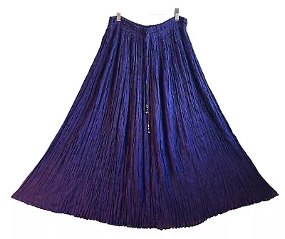 VTG Le Mueux Purple Cotton Rayon Crinkle  Broomstick Maxi Skirt OS Silver Beads • $24