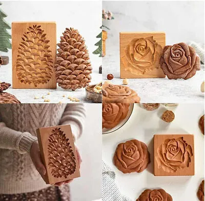 $8.83 • Buy Christmas Wooden Gingerbread Cookie Mold Carved Shortbread Cookie Cutter Molds