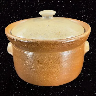Vintage Made In Portugal Salt Glaze Pottery Bean Pot Crock Covered Casserole • $39.60