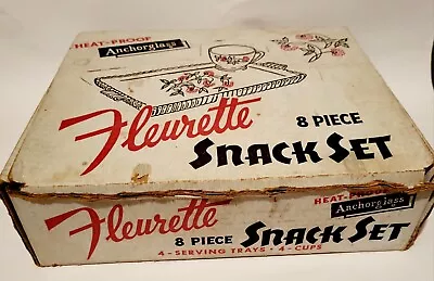 Anchor Hocking 'Fleurette' Vintage 8-Piece Snack Set - 4 Cups/4 Trays • $21.99