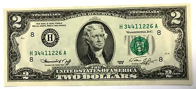 1976 Bicentennial $2 Dollar Note Bill H St Louis Neff / Simon Crisp Uncirculated • $5.99