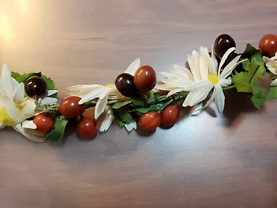 Vintage Cherry And Daisy Millinery Head Band Wired Stem Work - Green Velvet Ties • $25