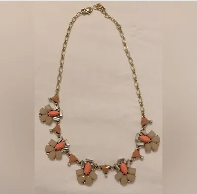 J. Crew Gold Coral Pink Floral Gemstone Statement Collar Necklace  • $15