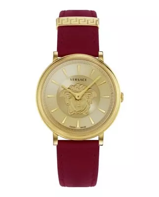 $399.99 • Buy Versace VE8103821 V-Circle Lady Gold Burgundy Leather Women's Watch / NEW WITH T