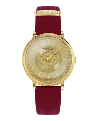 $399.99 • Buy Versace VE8103821 V-Circle Lady Gold Burgundy Leather Women's Watch / NEW WITH T