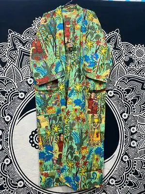 Indian Green Women's Frida Kahlo Print Kimono Cotton Bath Robes Maxi Night Gowns • $35.93