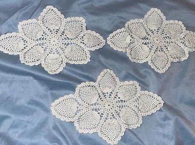 3 Piece Lot Vintage Hand Crochet Lace Doilies Flower Coasters  Doily 10 X 6 1/2 • $2.99
