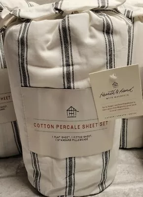 NEW Hearth & Hand With Magnolia Organic Twin Sheet Set Ticking Stripe Gray • $29.95