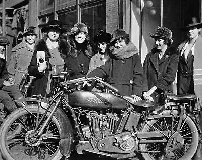 1919 GIRLS CROWD AROUND INDIAN MOTORCYCLE  Photo  (176-z) • $11.77