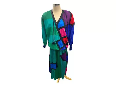 Vintage 1980s Diane Freis Multi Colored Dress Large • $47.99