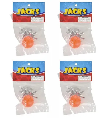 4 Sets Of Steel Metal Jacks With Rubber Super Ball Classic Kids Toy Free Ship • $7.93