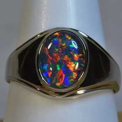 Australian Jelly Opal Cabochon 9x7mm 4.50 Carats In Heavy Silver  MAN'S  Ring • $72.14