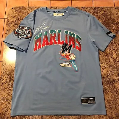 Miami Marlins T -Shirt Pro Standard Cooperstown Collection Patches Blue Men's XL • $39.99