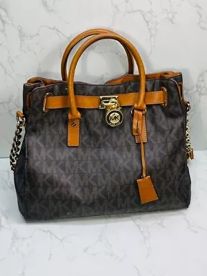 Michael Kors Hamilton Signature Monogram Jet Set Chain Shoulder Bag Brown • $100