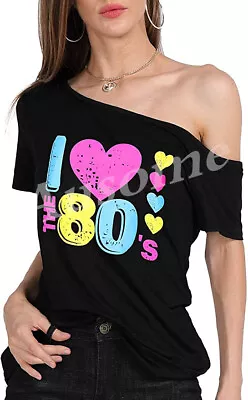 80s Theme Ladies 1980s I Love The 80's T-Shirt Adult Fancy Dress Costume Cosplay • $22.69