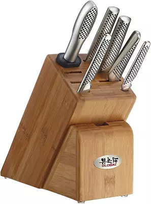 Global Katana 6-Piece Knife Block Set Made In Japan Walnut Storage Block Silv • $582.95