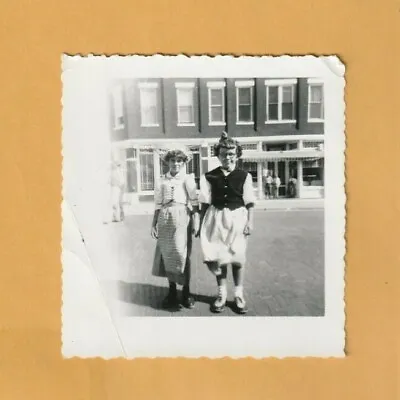 Young Girls In Costume Apron Vintage Black & White Photograph Small Town USA • $5