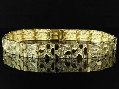 14K Yellow Gold Finish No Stone Nugget Style Link Designer Men's Bracelet • $212.50