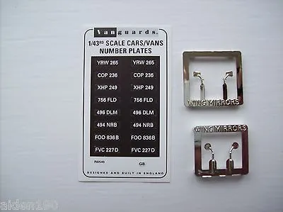 Vanguards 2 Sets 1/43 Scale Mirrors On Sprue & 1 Sheet 1/43 Number Plates Code 3 • £7.99