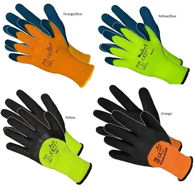 £17.99 • Buy 12 Pairs Hi Viz Thermal Winter Builders Latex  Work Gloves Gardening New
