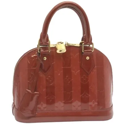 $777.60 • Buy LOUIS VUITTON Vernis Rayures Alma BB Hand Bag Red LV Auth Tp198