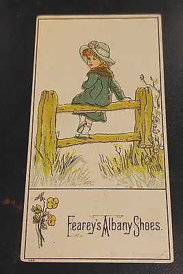 $4 • Buy Trade Card FEAREY'S ALBANY SHOES - GIRL SITTING ON FENCE