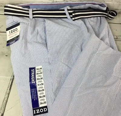 IZOD Pants Sandy Bay Sheersucker Straight Fit Pin Striped Chinos 36W 30L NWT $75 • $19.99