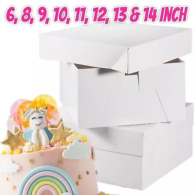 White Cake Boxes - Lid & Box - For Birthday Wedding Cakes - Single 5pk & Bulk • £1.98