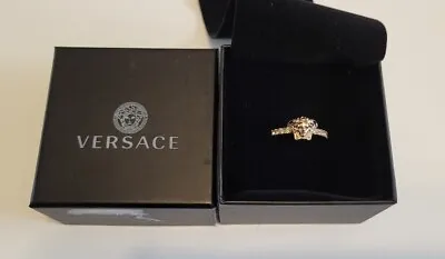 Versace Light Gold Small Medusa Logo Crystal Ring 8 Italy AUTHENTIC • $199.99