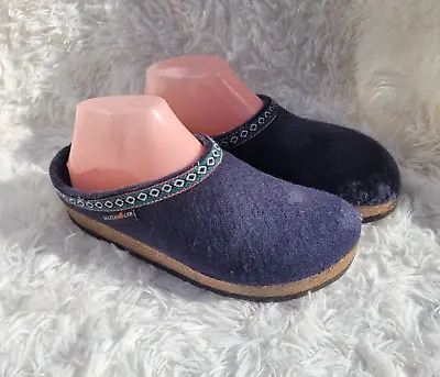 £33.60 • Buy Haflinger GZ Classic Grizzly Navy Blue Wool Clogs Slippers Womans Size 7.5