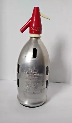 Vintage Aluminum MCM Metal Wrapped Glass Seltzer Bottle Miami - Argentina • $52.49