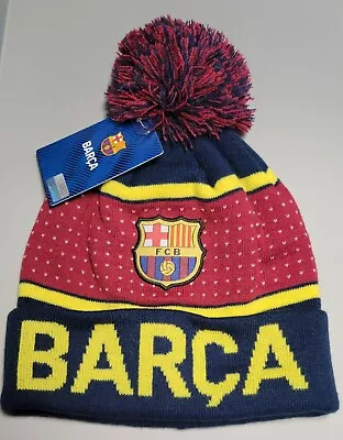 FC Barcelona Soccer Unisex Beanie Hat - BARCA - Pom Pom - One Size - Knit • $15