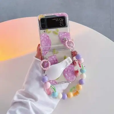 £8.87 • Buy Strawberry Hard Bead Chain Holder Phone Cover Case For Samsung Galaxy Z Flip 3/4