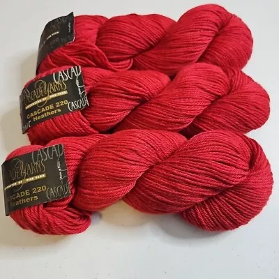 Cascade Yarn Heathers 220 Yarn In Color 2426- Lot Of 3 - 100% Peruvian Wool Red • $22