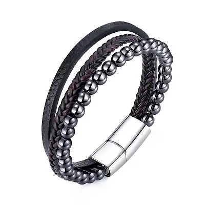 Men's Genuine Leather Hematite Bracelet • £11.99