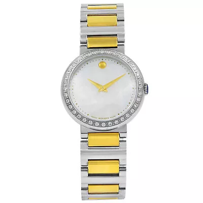 Movado Concerto 30mm Steel Diamond Bezel MOP Dial Quartz Ladies Watch 0606470 • $1395