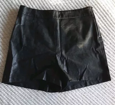 ZARA Textured Faux Leather Shorts High Waisted Size M Black Side Zip • $24.73