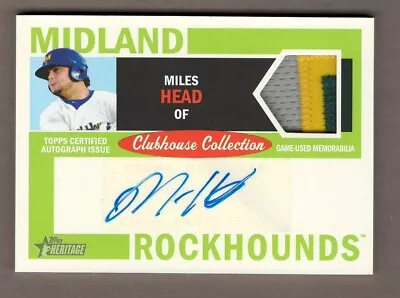 MILES HEAD 2013 Topps Heritage Minors CLUBHOUSE COLLECTION PATCH/AUTO #MH #07/10 • $50