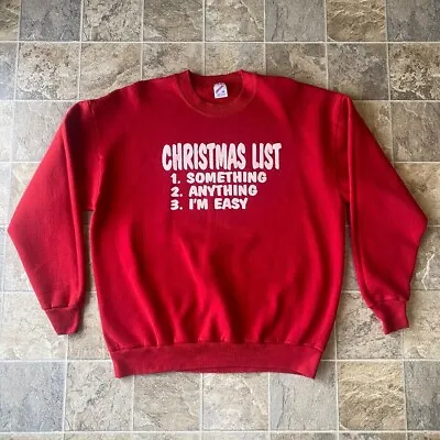 Vintage Christmas Sweatshirt Men's XLarge Red 90s Pullover Christmas List • $9.99