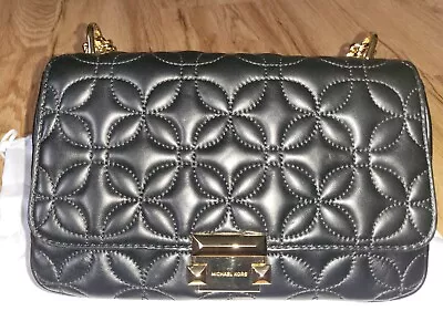 Michael Kors Sloan Large Quilted Floral Chain Shoulder - Black • $235