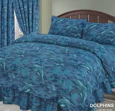 Super King Size Dolphins Sea Waves Ocean Splash Duvet Cover Set Poly Cotton • £24.99