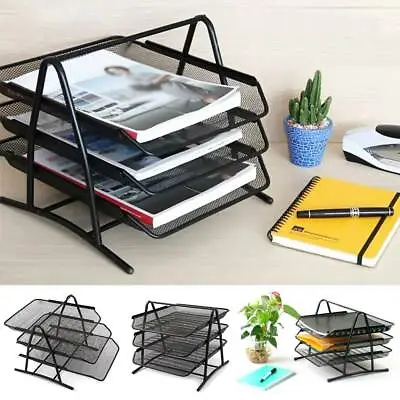 3/4/5 Tier Office Filing Trays Holder A4 Document Paper Wire Mesh Storage Rack • £9.49