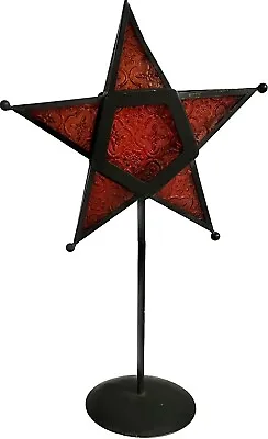 Stained Embossed Glass Metal Star Tea Light Candle Holder With Stand 17  • $25