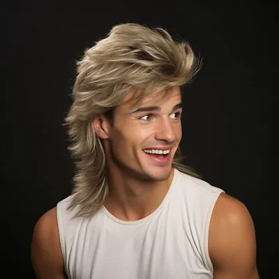 Blonde Mullet Wig|Adult Funny Wigs For Men|Pop Rock Wig|Wig For 70s 80s • $16.14