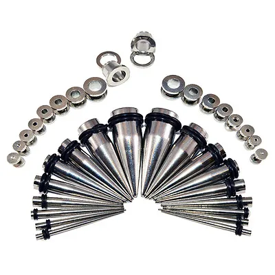 36 Piece Ear Stretching Kit Surgical Steel Tapers And Screw Fit Plugs 14G To 00G • $19.75